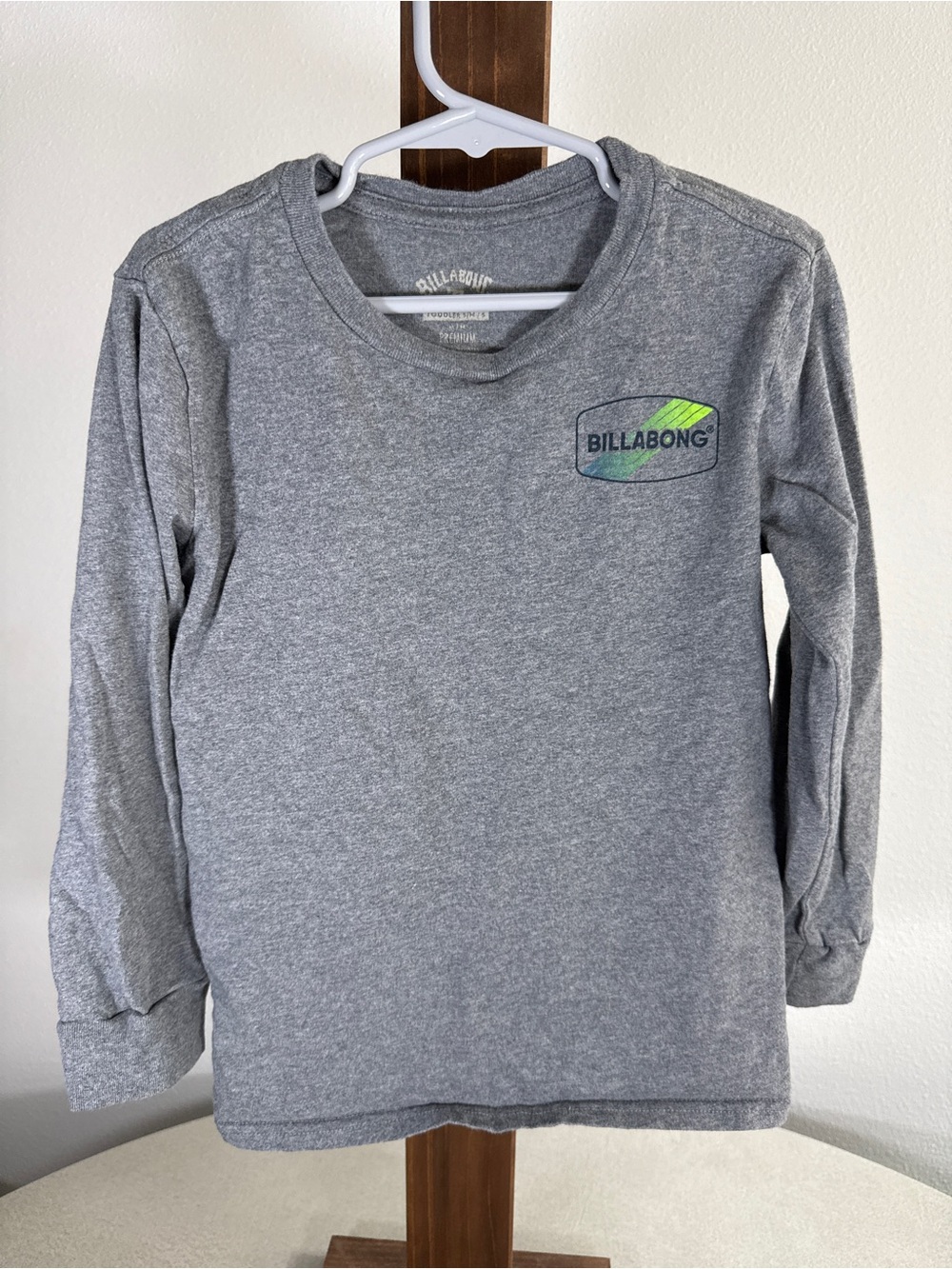 Billabong Kids Gray Long Sleeve Tee with Green Logo Accent
